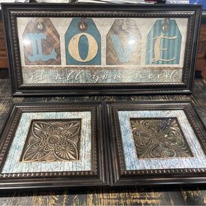 Framed 'LOVE' Wall Art Set in Teal and Bronze - Home Accents